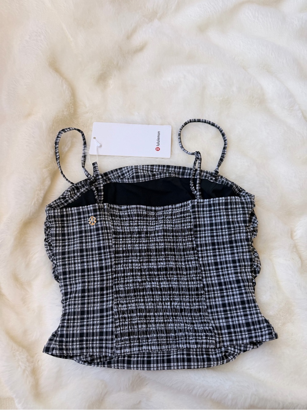 lululemon athletica Black and White Plaid Smocked Cami
